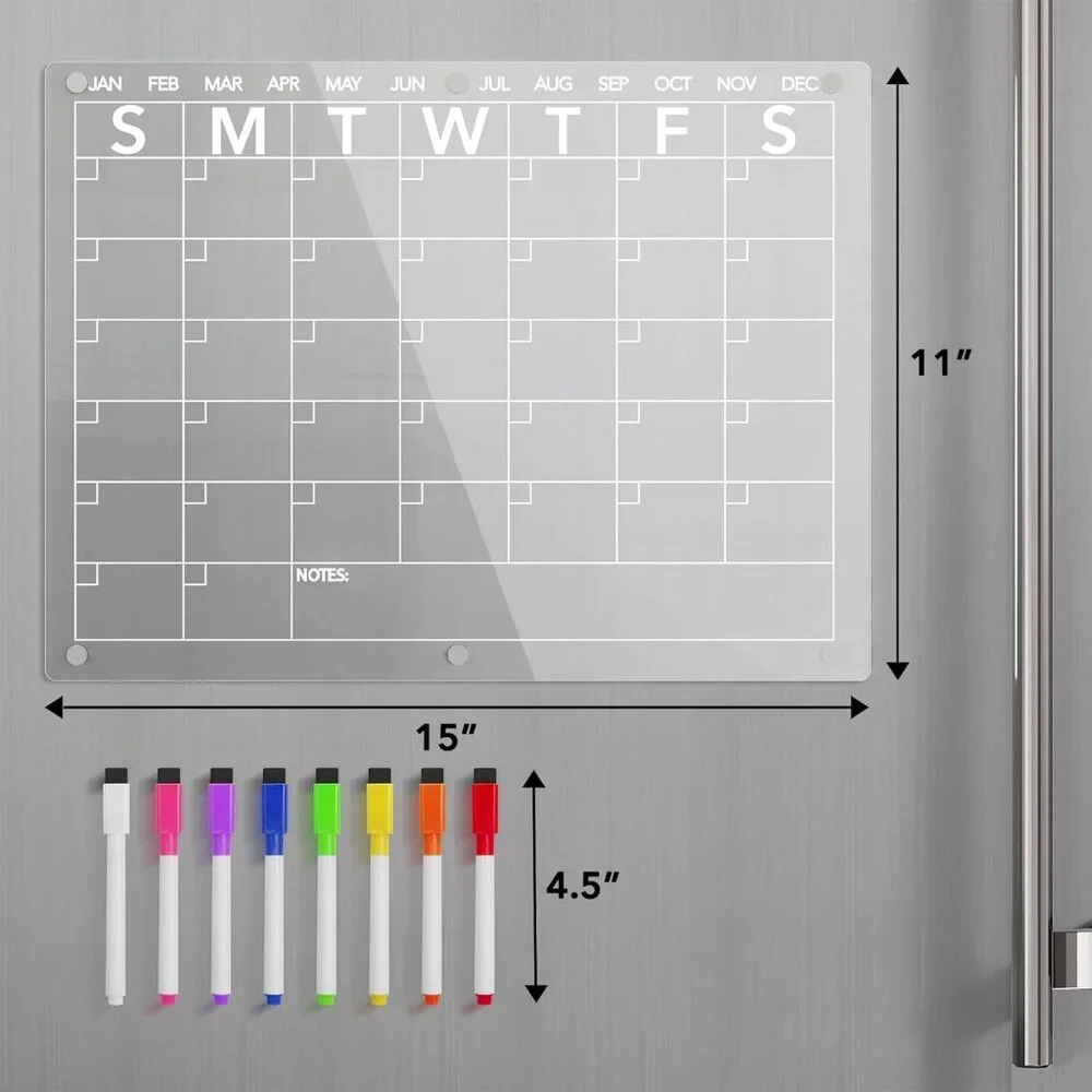 Clear Acrylic Magnetic Calendar with Dry Erase Markers - Perfect for Fridge!